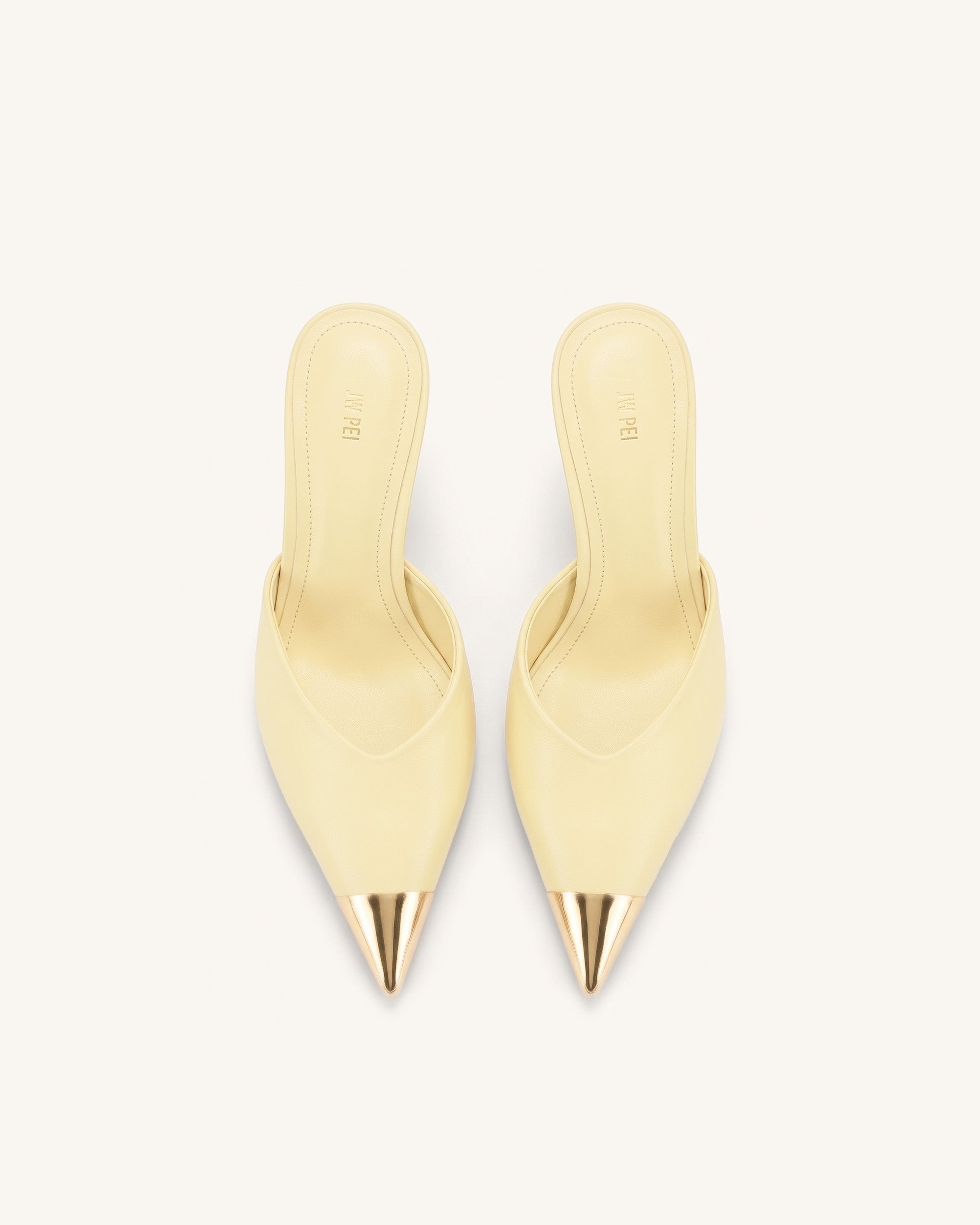 Savannah Metal Cap Toe Pointed Mule Heels - Yellow