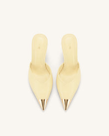 Savannah Metal Cap Toe Pointed Mule Heels - Yellow