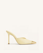 Savannah Metal Cap Toe Pointed Mule Heels - Yellow