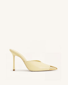 Savannah Metal Cap Toe Pointed Mule Heels - Yellow