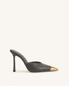 Savannah Metal Cap Toe Pointed Mule Heels - Grey