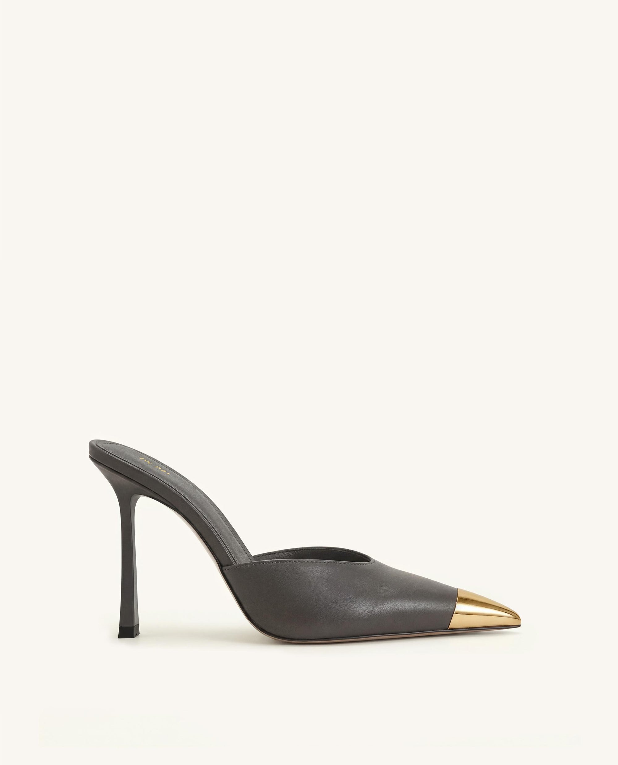 Savannah Metal Cap Toe Pointed Mule Heels - Grey