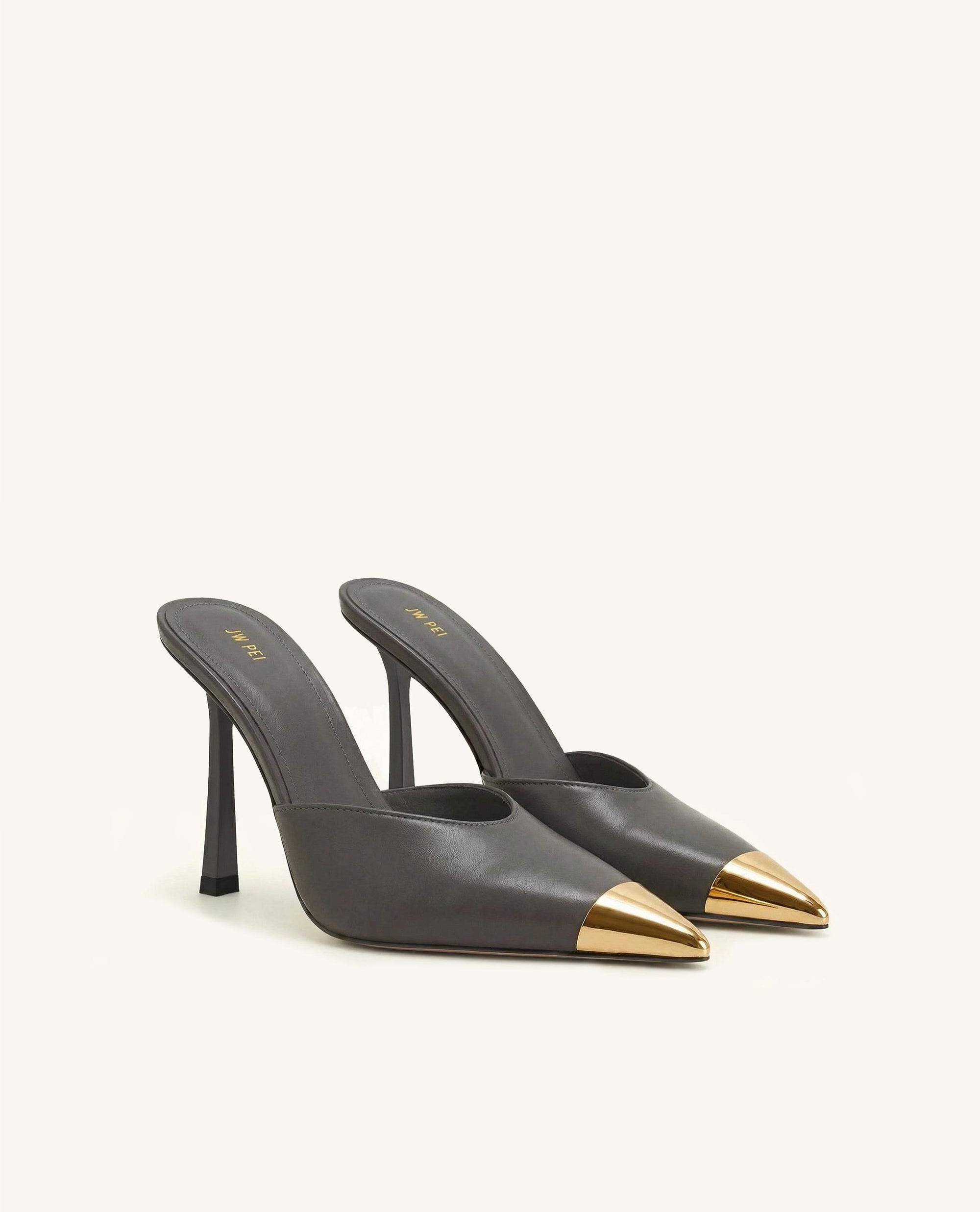 Savannah Metal Cap Toe Pointed Mule Heels - Grey