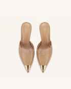 Savannah Metal Cap Toe Pointed Mule Heels - Khaki
