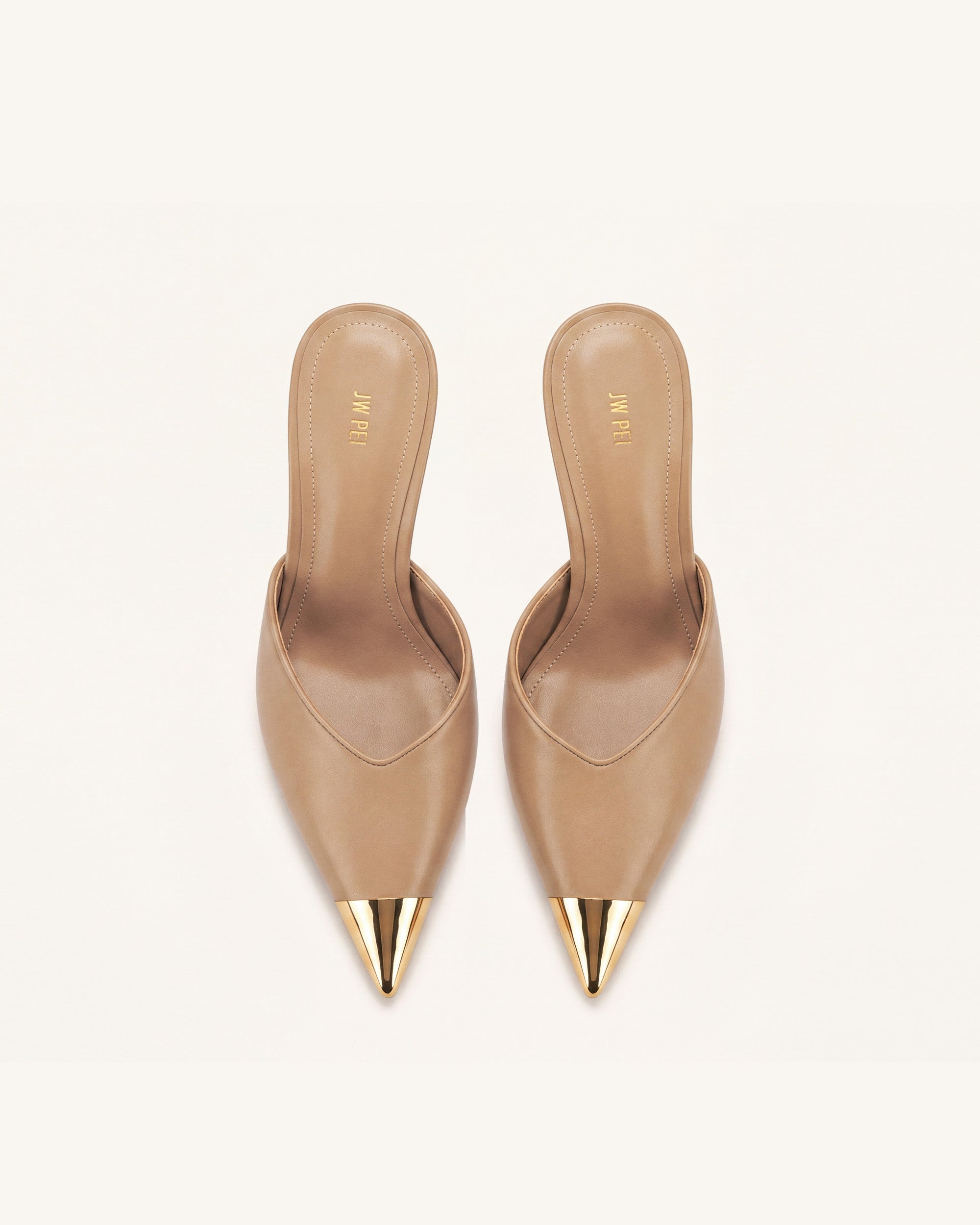 Savannah Metal Cap Toe Pointed Mule Heels - Khaki