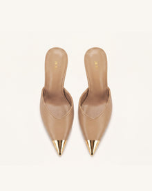Savannah Metal Cap Toe Pointed Mule Heels - Khaki