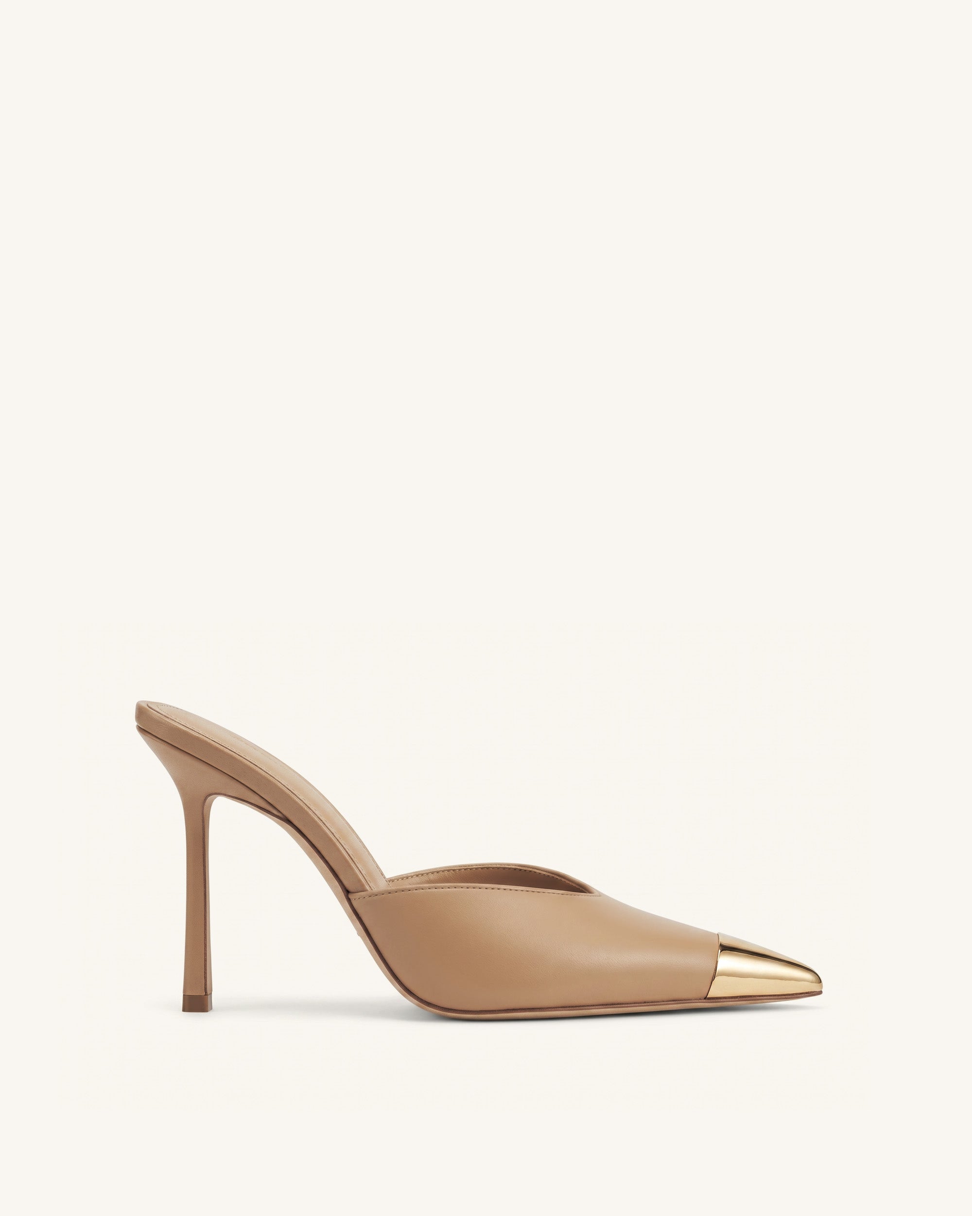 Savannah Metal Cap Toe Pointed Mule Heels - Khaki