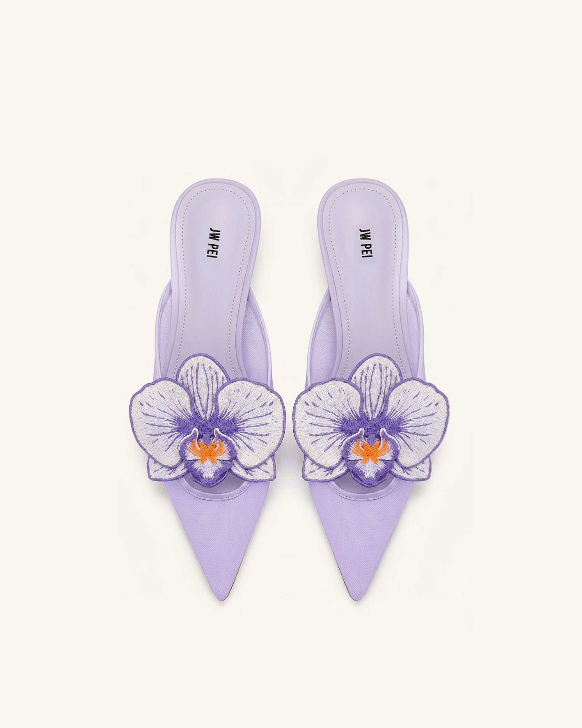 Helena Embroidery Decoration Pierced Mules - Purple | JW PEI