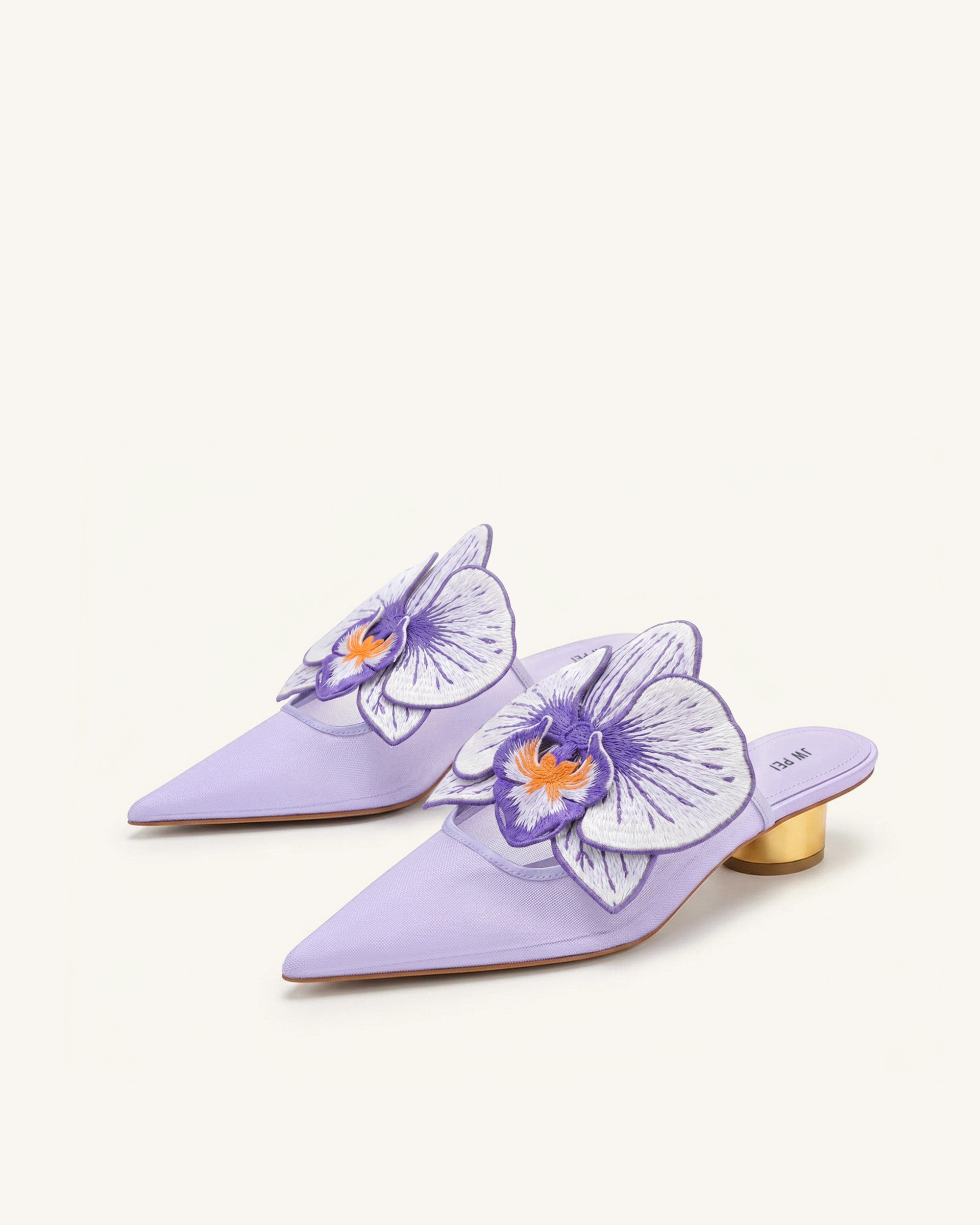 Helena Embroidery Decoration Pierced Mules - Purple | JW PEI
