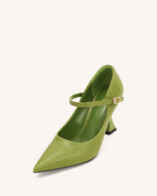 Thalina Snakeskin-Embossed Pumps - Green