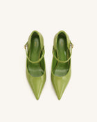 Thalina Snakeskin-Embossed Pumps - Green