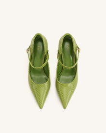 Thalina Snakeskin-Embossed Pumps - Green