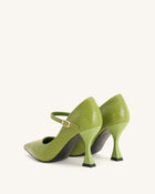 Thalina Snakeskin-Embossed Pumps - Green