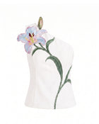 Lily Floral Embroidered One Shoulder Structured Top - Ivory