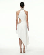 Jeweled Floral Cutout High Neck Dress - White