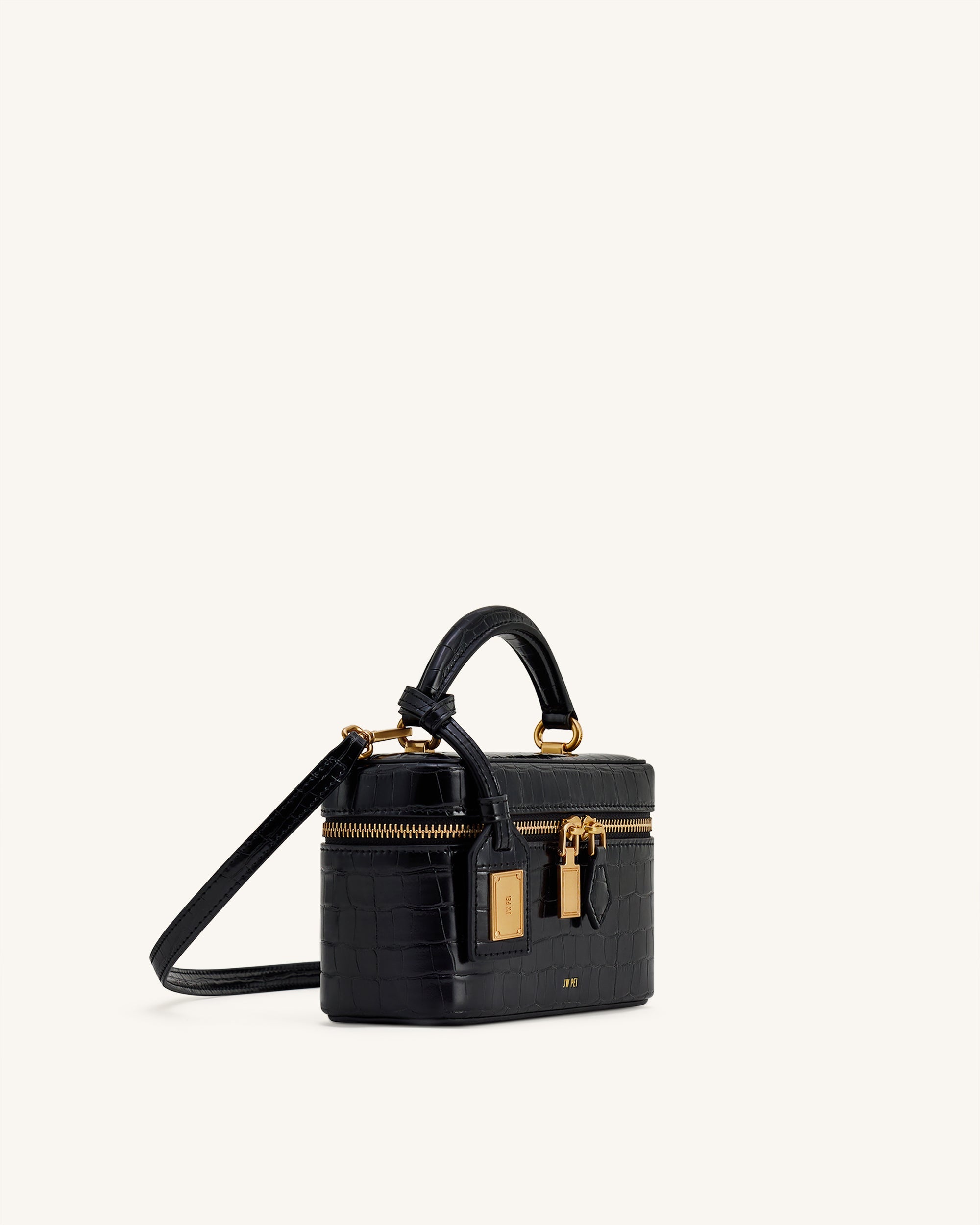 Cleo Box Shape Top Handle Bag - Black Croc | JW PEI