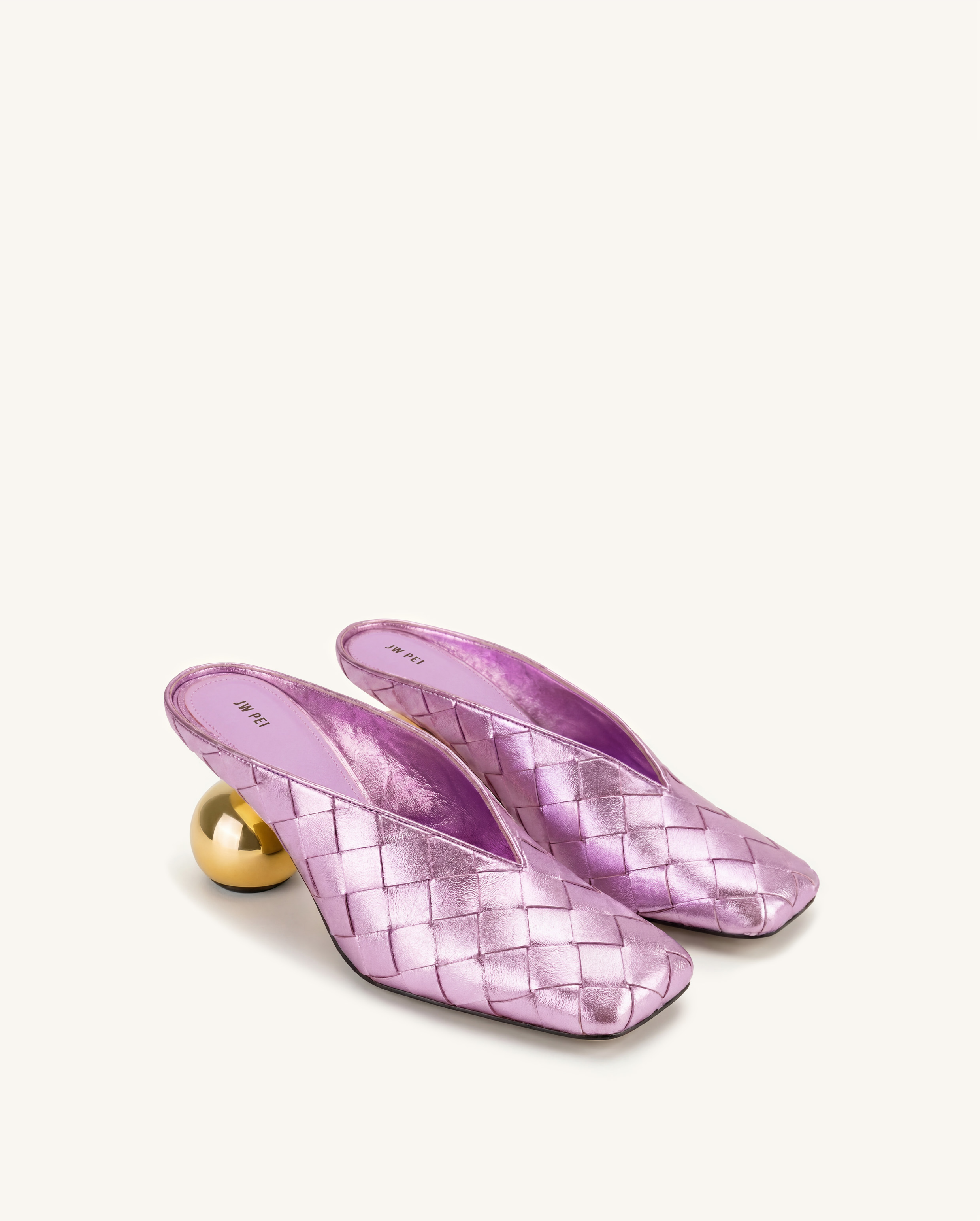 Ellie Woven Square-Toe Mule Heels - Purple