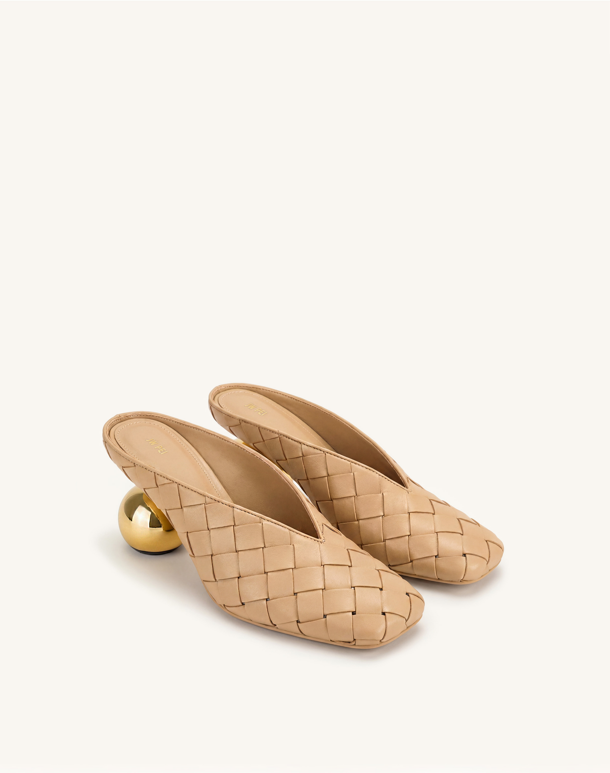 Ellie Woven Square-Toe Mule Heels - Khaki