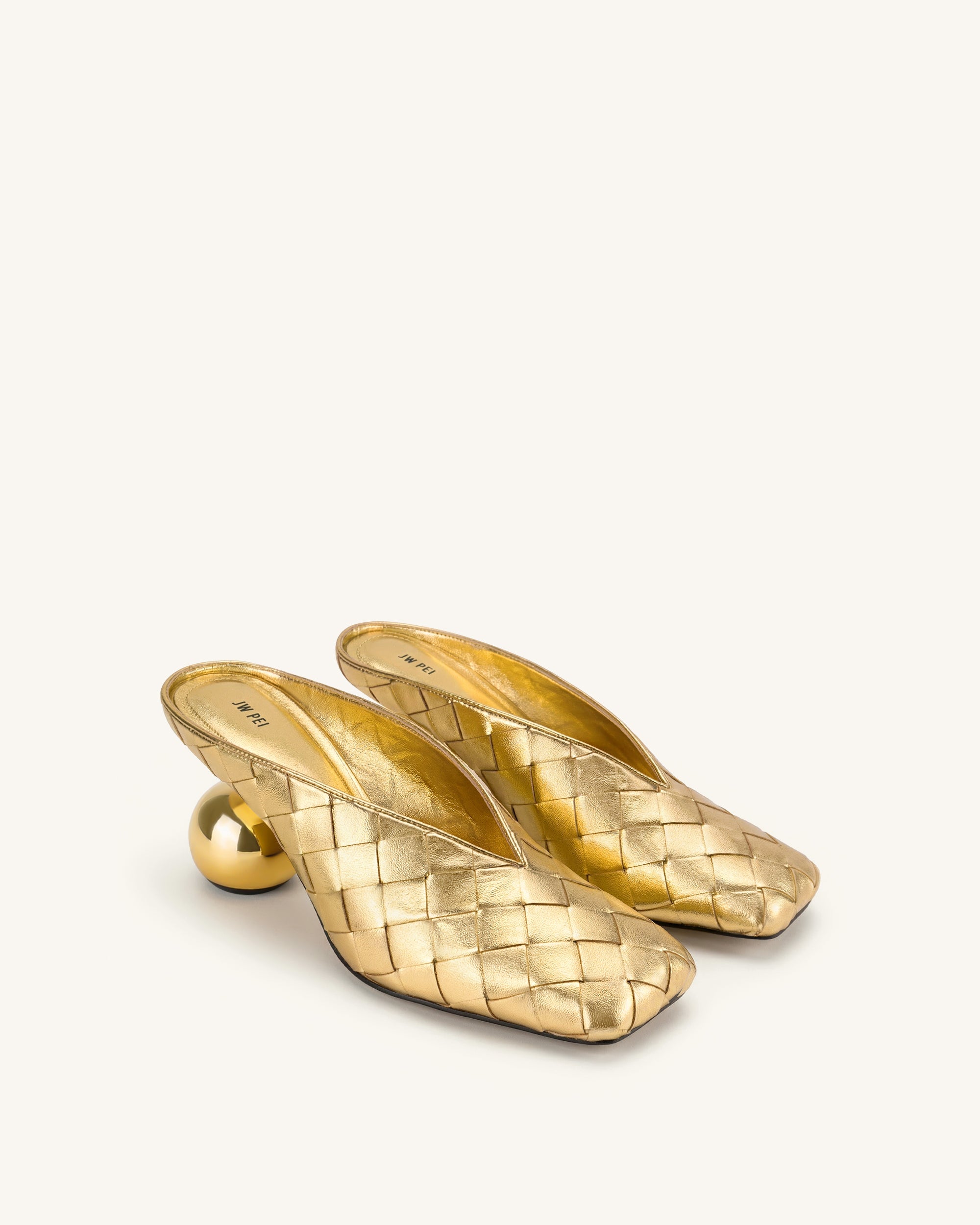 Ellie Woven Square-Toe Mule Heels - Gold