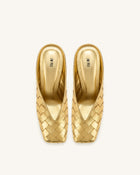 Ellie Woven Square-Toe Mule Heels - Gold