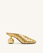 Ellie Woven Square-Toe Mule Heels - Gold