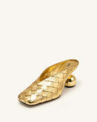 Ellie Woven Square-Toe Mule Heels - Gold