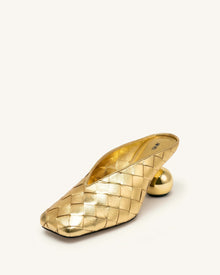 Ellie Woven Square-Toe Mule Heels - Gold