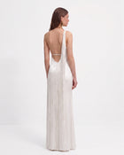 Fringe One Shoulder Maxi Dress - White