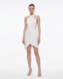 Cross Halter Asymmetric Mini Dress - Ivory