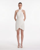 Cross Halter Asymmetric Mini Dress - Ivory