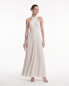 Pleated Cross Halter Maxi Dress - Ivory