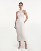 Draped Cross Halter Midi Dress - Ivory