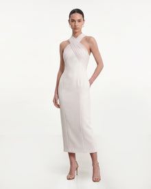 Draped Cross Halter Midi Dress - Ivory