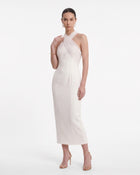 Draped Cross Halter Midi Dress - Ivory