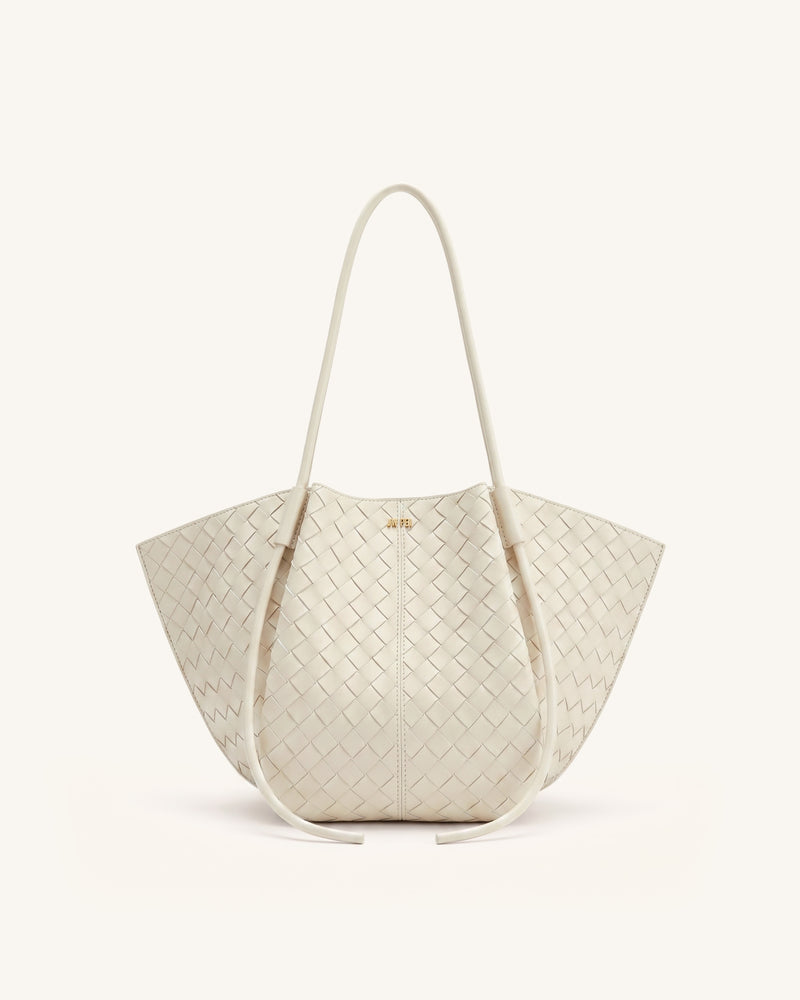 Nala Woven Texture Wide Tote Bag - Off-White