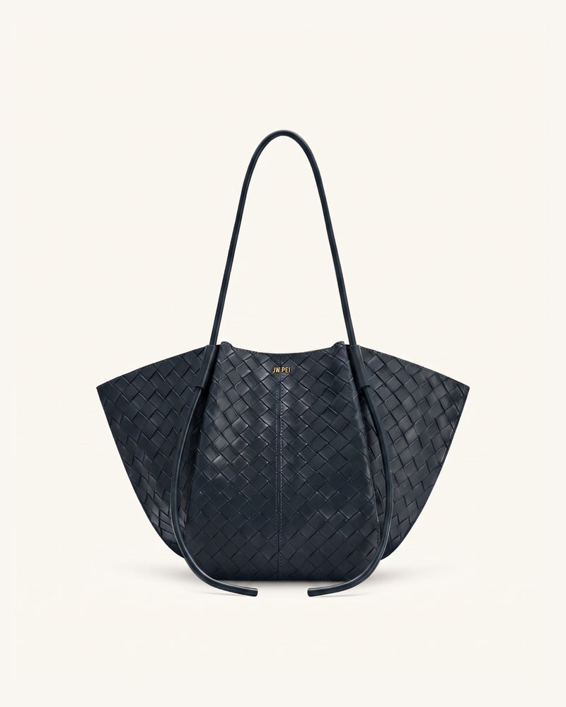 Nala Woven Texture Wide Tote Bag - Navy Blue