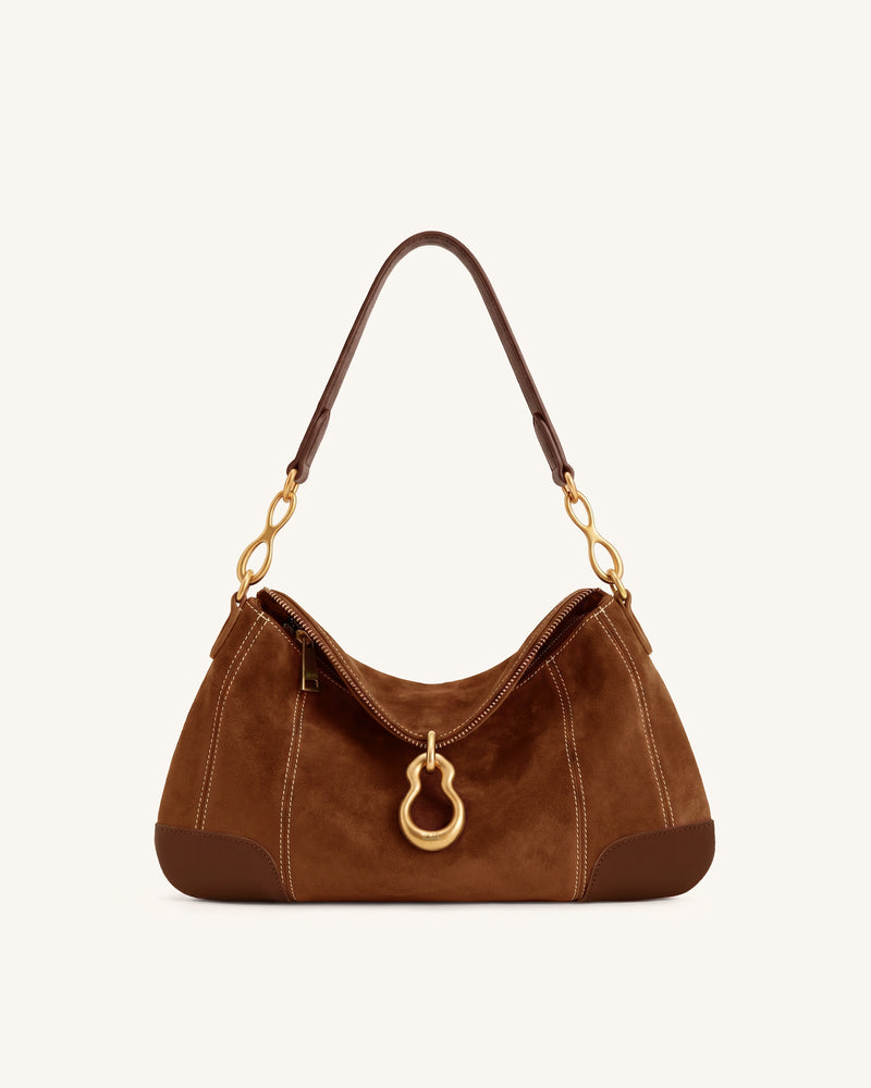 Jayla Faux Suede  Metal Pendant Embellished Shoulder Bag - Chocolate Brown