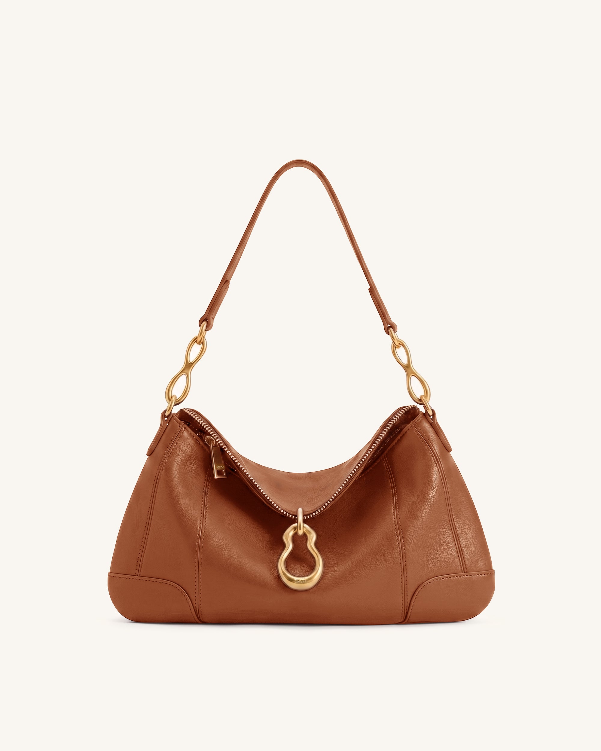 Jayla Metal Pendant Embellished Shoulder Bag - Camel Brown