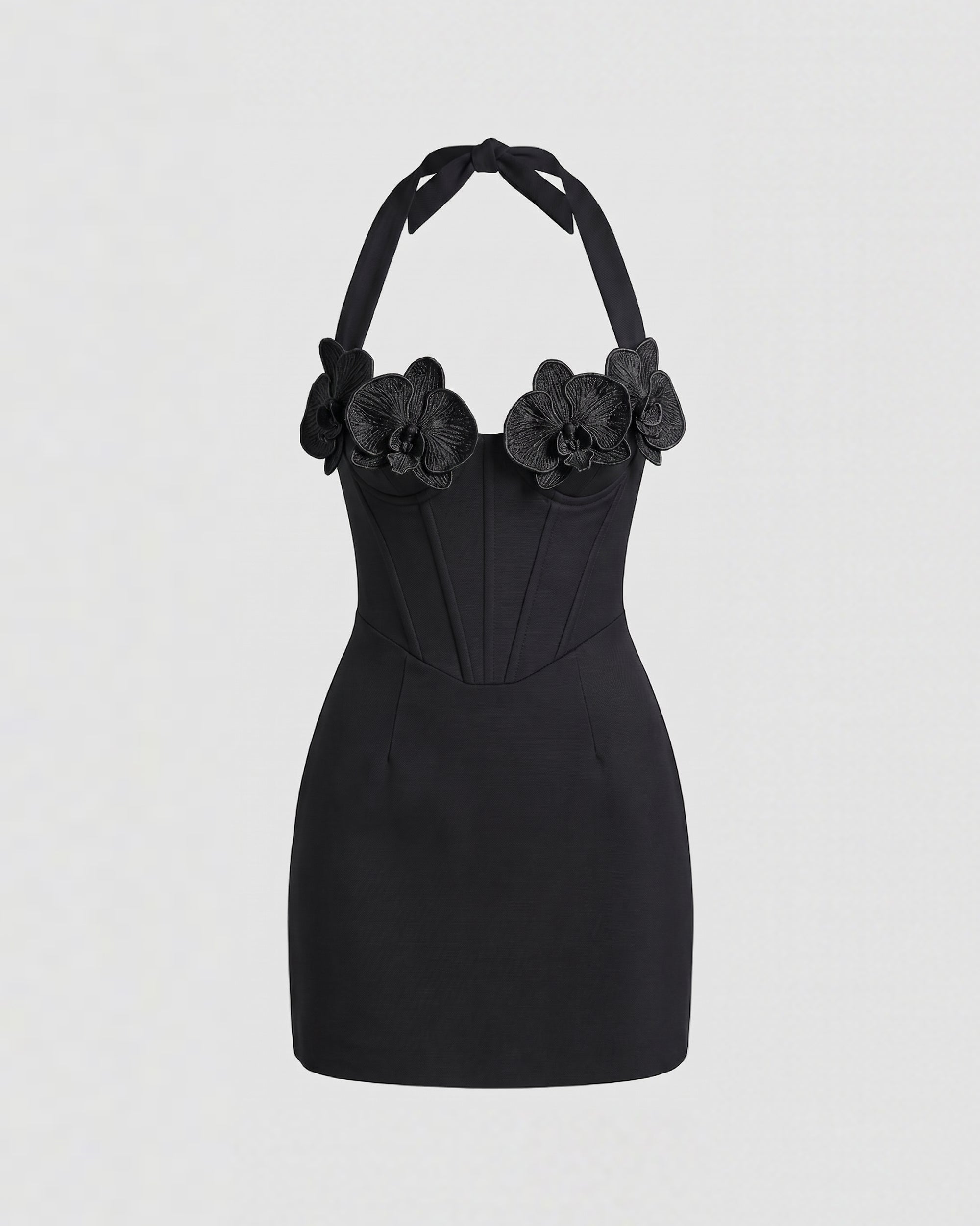 Iris Floral Appliqu Halter Corset Mini Dress - Black | JW PEI Iris Floral Appliqu Halter Corset Mini Dress - Black | JW PEI