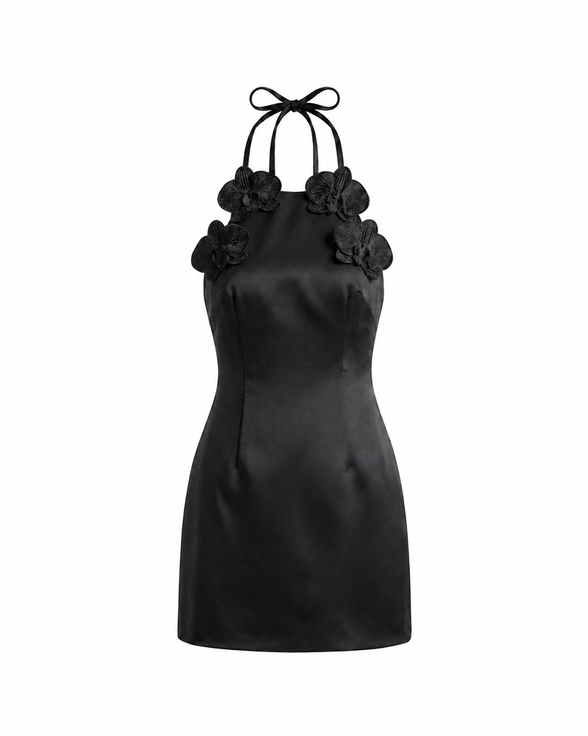 Iris Floral Appliqu Halter Mini Dress - Black | JW PEI