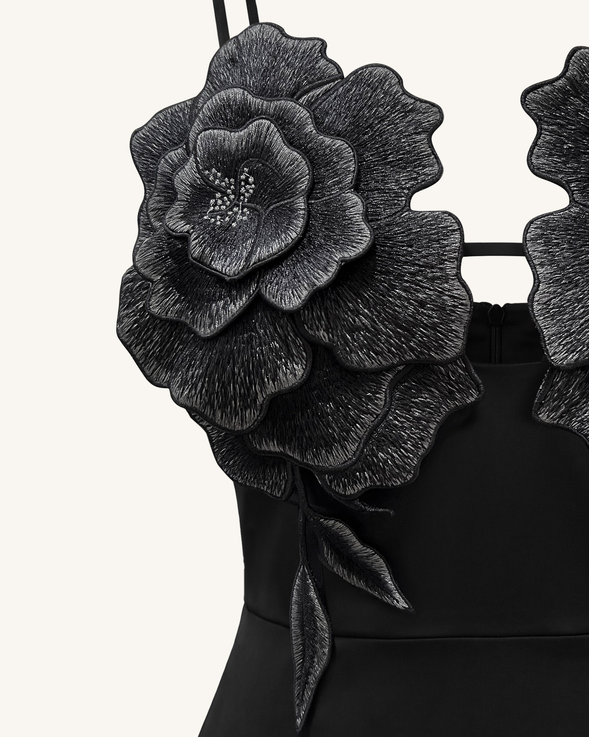 3D Floral Strappy Maxi Dress - Black 8