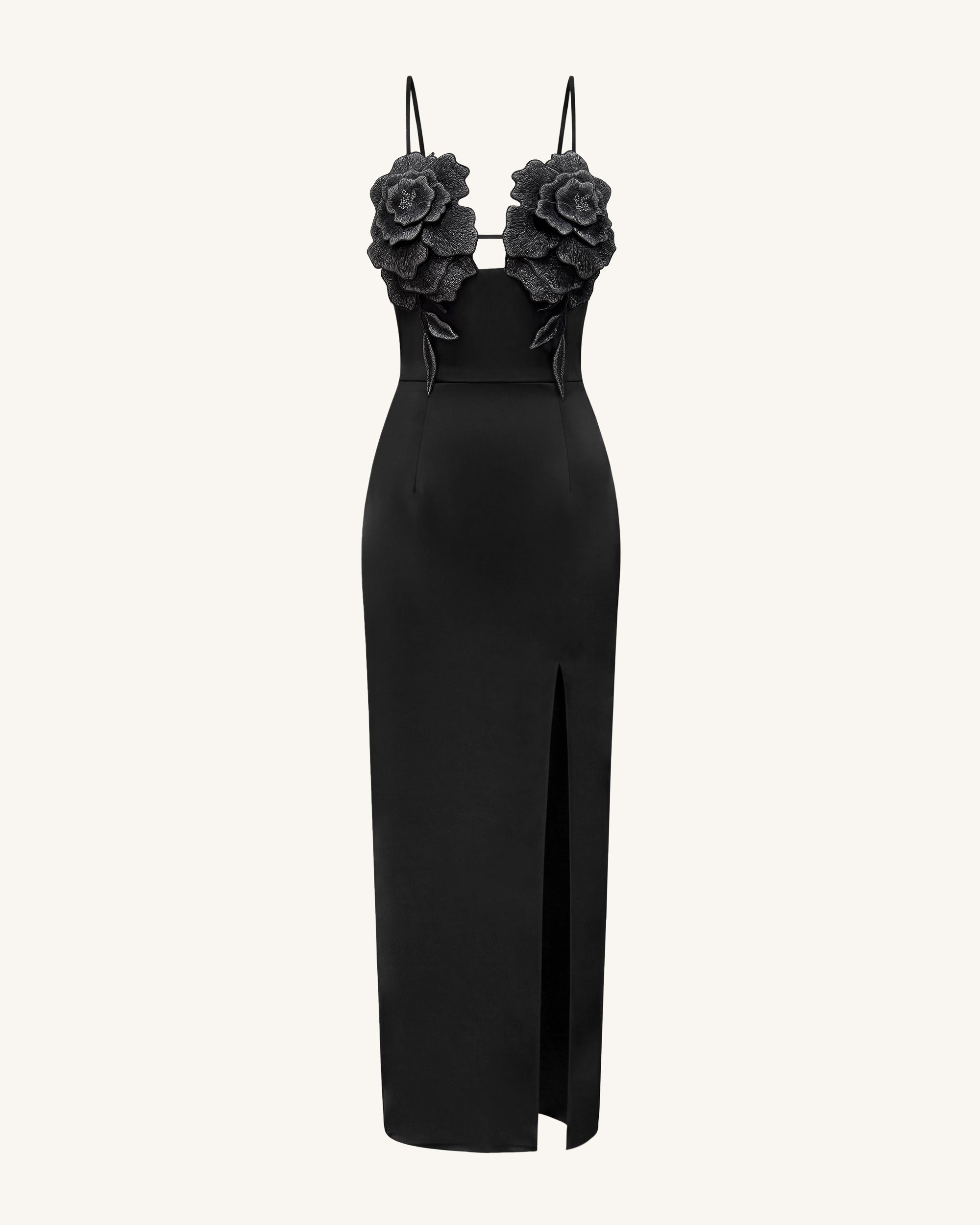 3D Floral Strappy Maxi Dress - Black 8 3D Floral Strappy Maxi Dress - Black 8