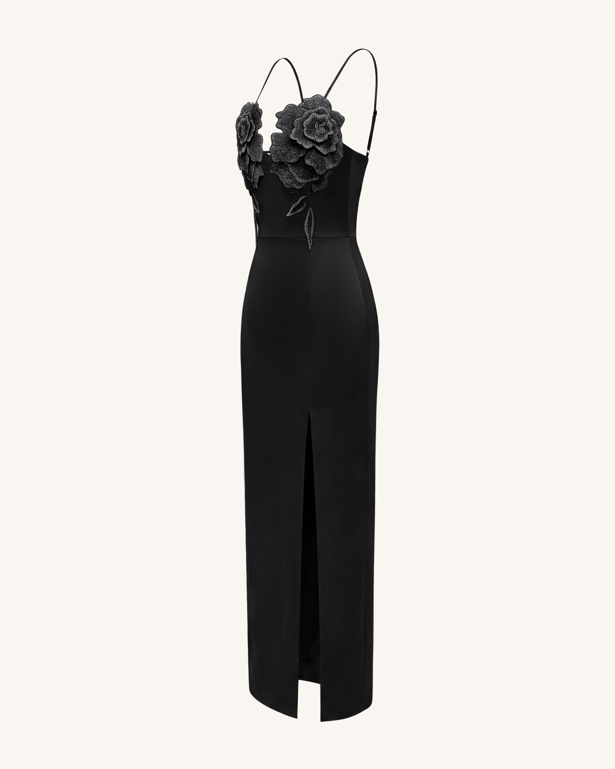floral black maxi dress 3D Floral Strappy Maxi Dress - Black 8