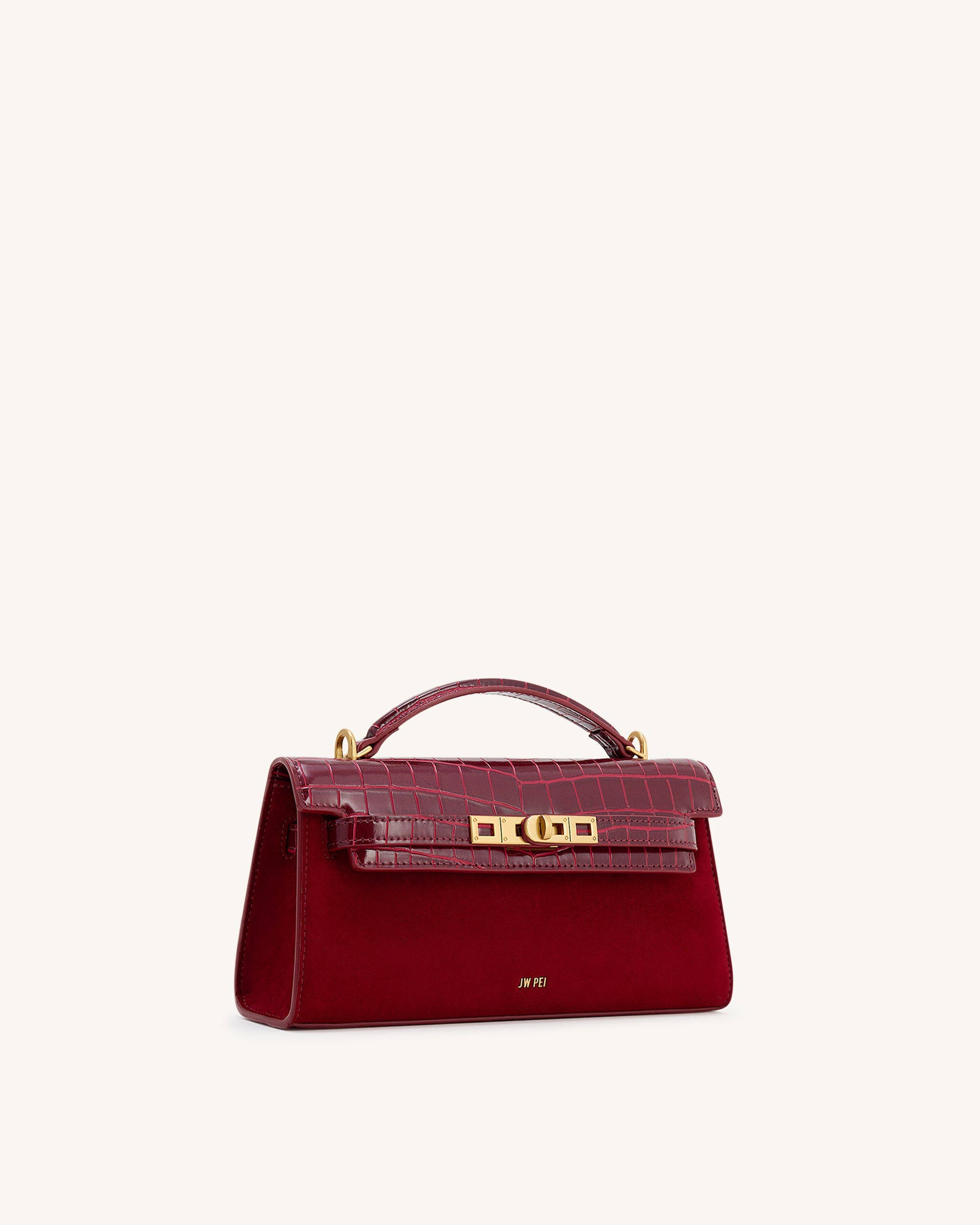 Noor Faux Suede Top Handle Bag - Red | JW PEI