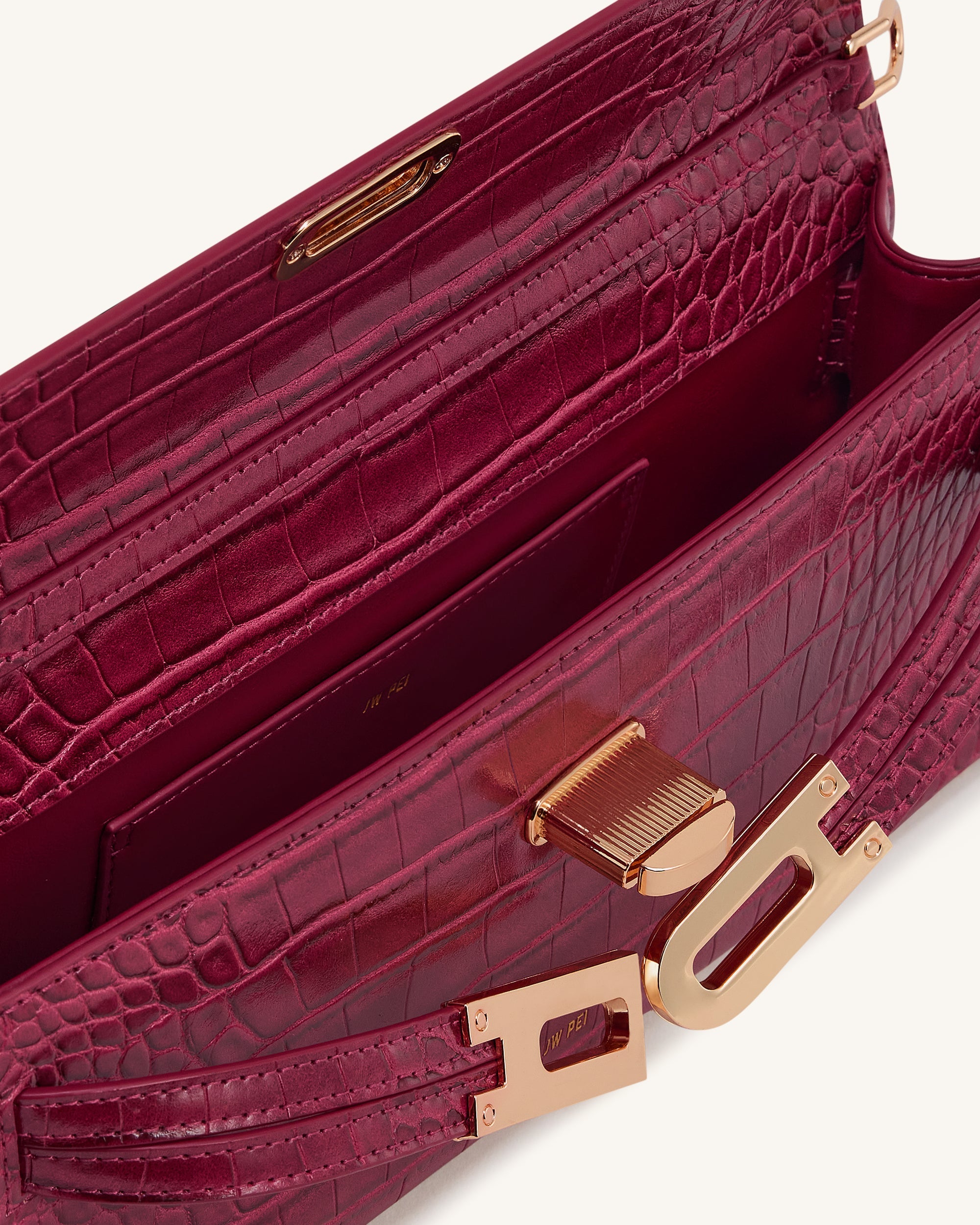 Bria Structured Top Handle Bag - Burgundy Croc | JW PEI