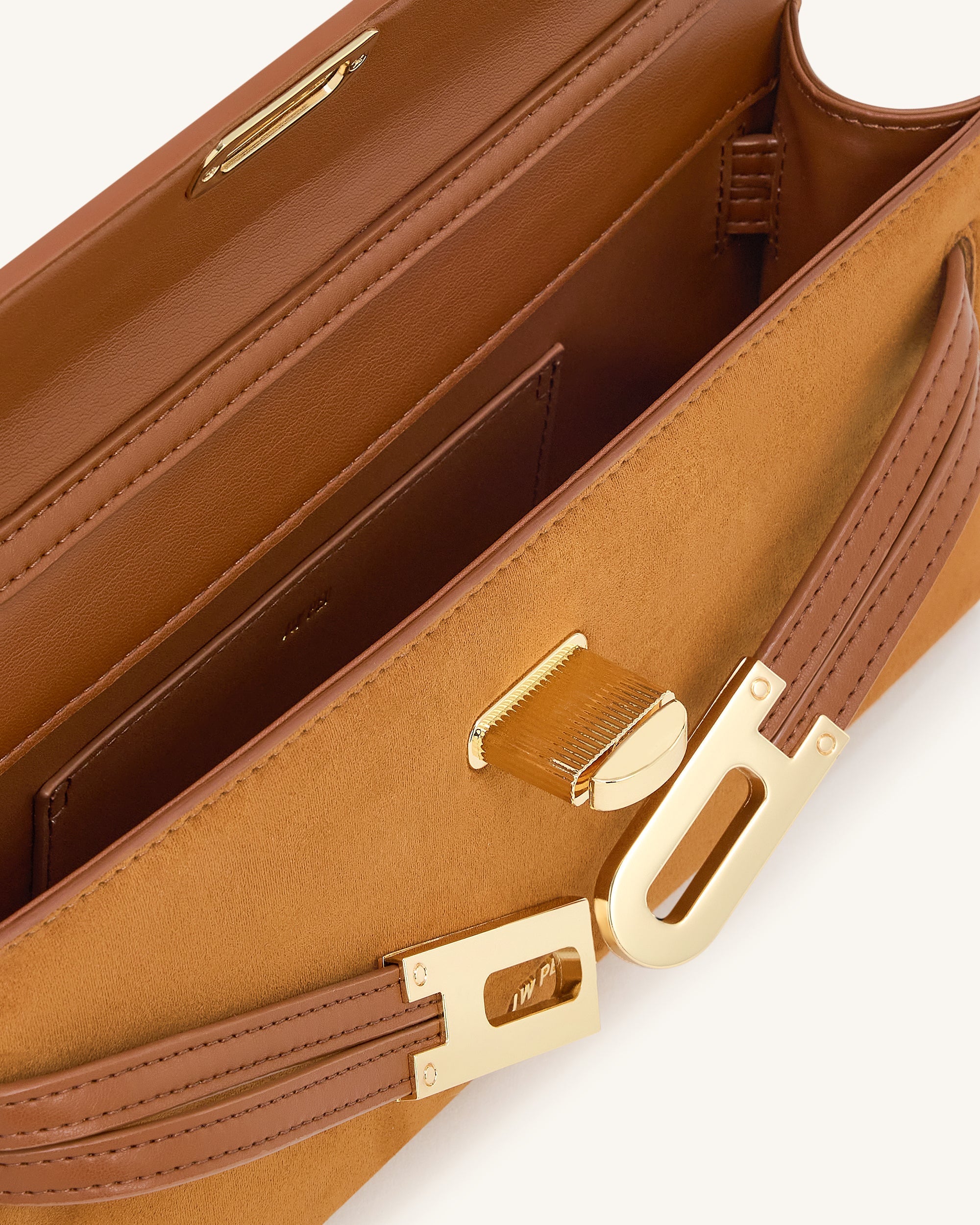 Bria Faux Suede Structured Top Handle Bag - Brown | JW PEI