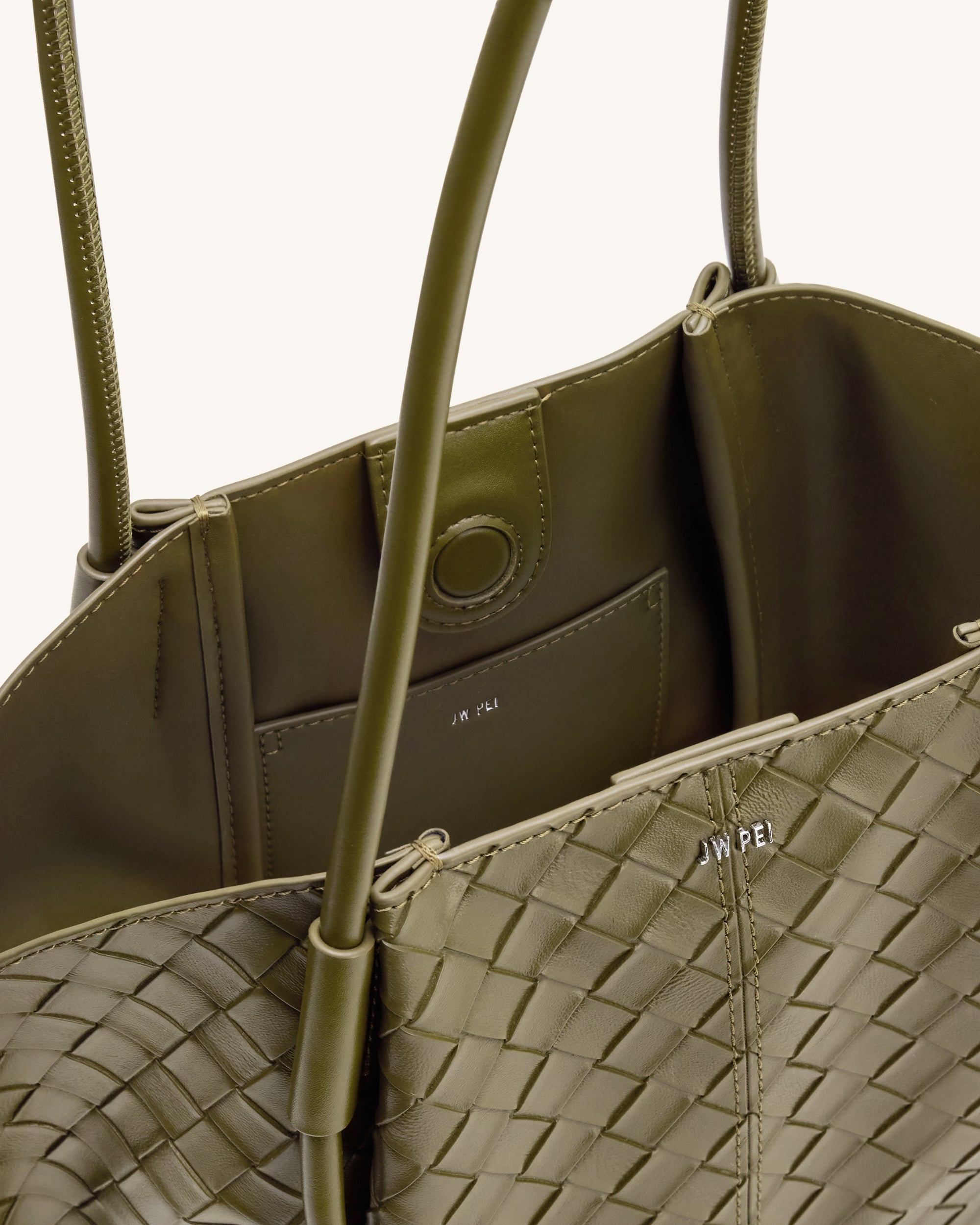 Nala Wide Weave Texture Tote Bag - Olive Green | JW PEI