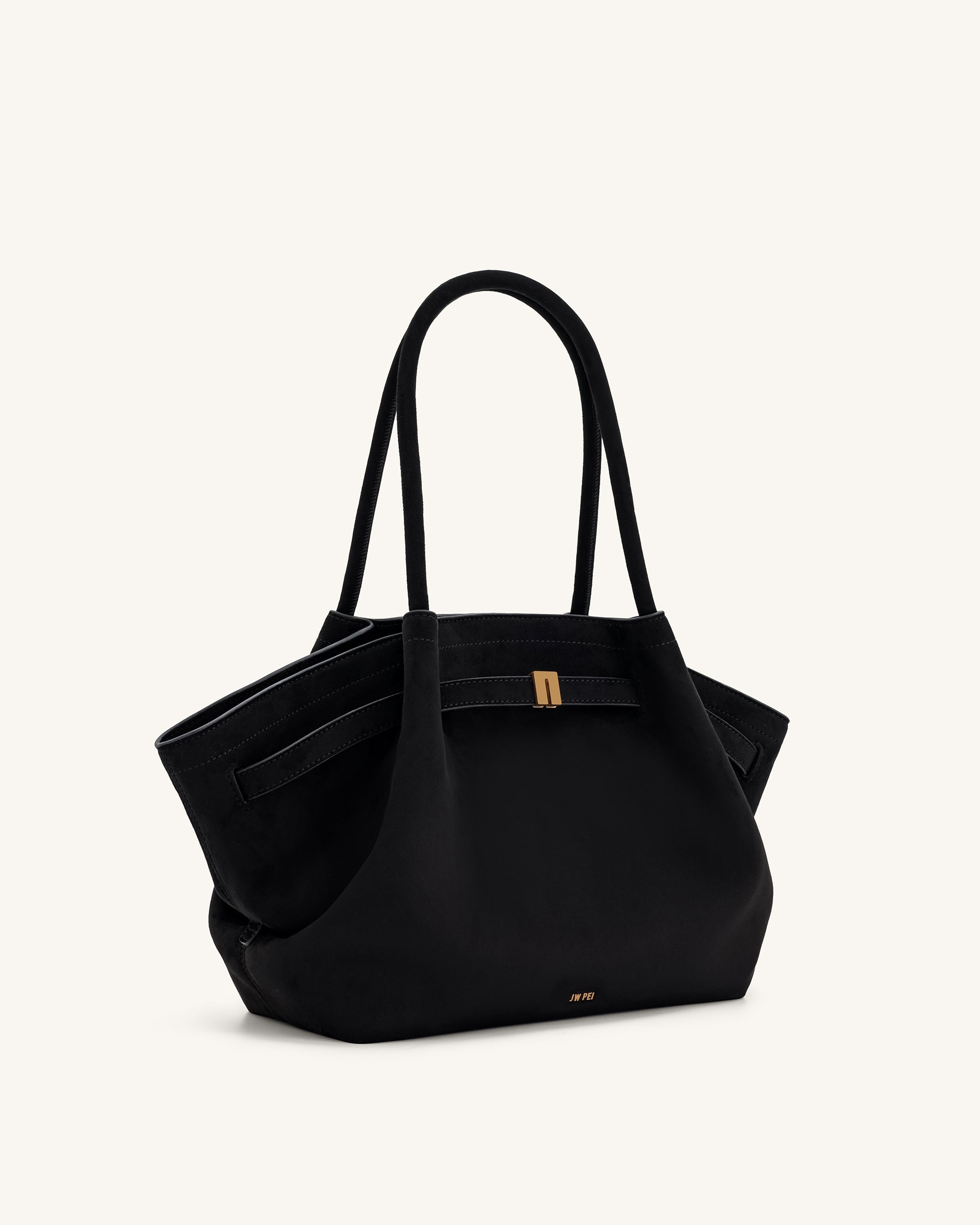 Hana Medium Faux Suede Tote Bag - Black | JW PEI