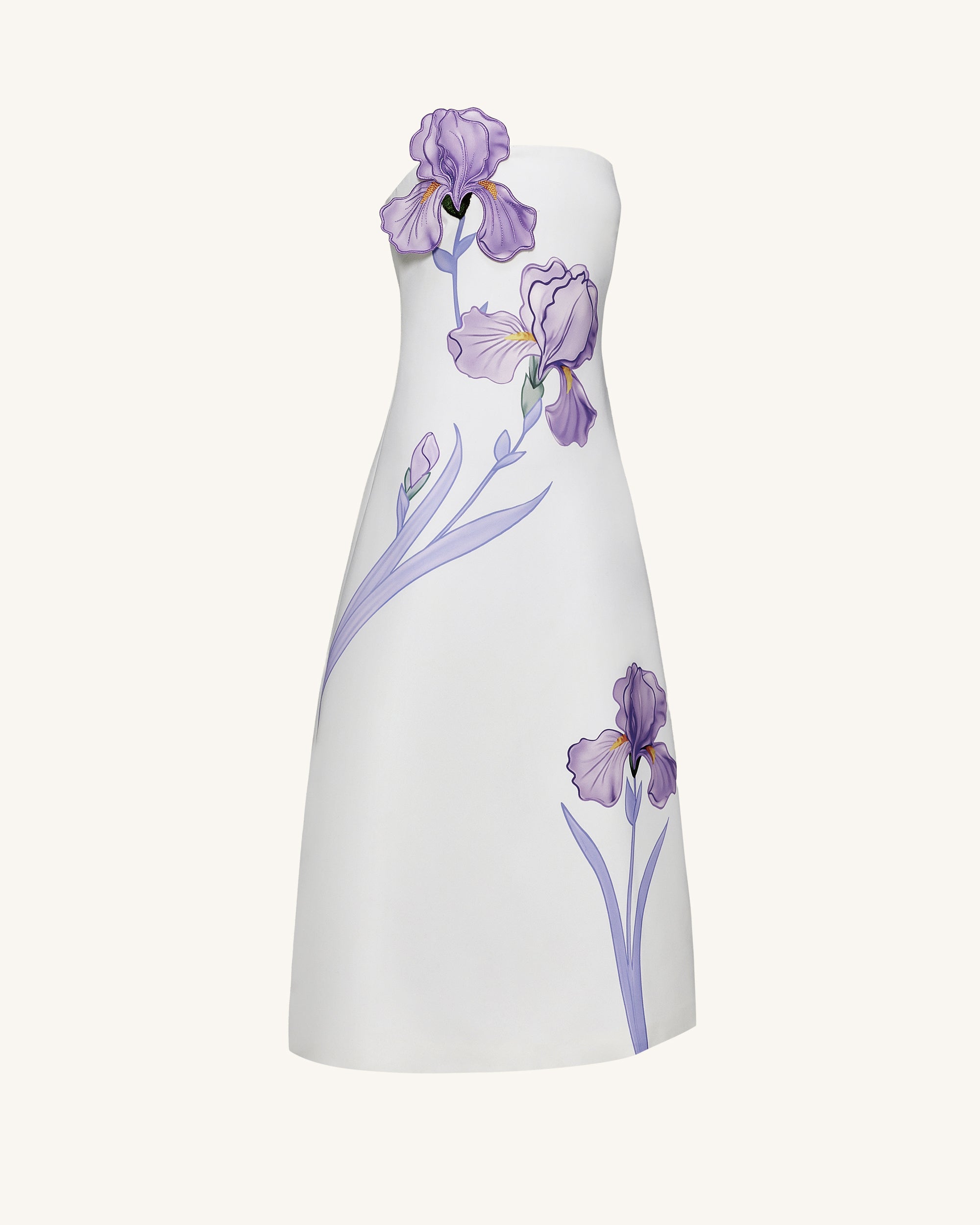 Iris Floral Print Strapless A-Line Maxi Dress - White Iris Floral Print Strapless A-Line Maxi Dress - White