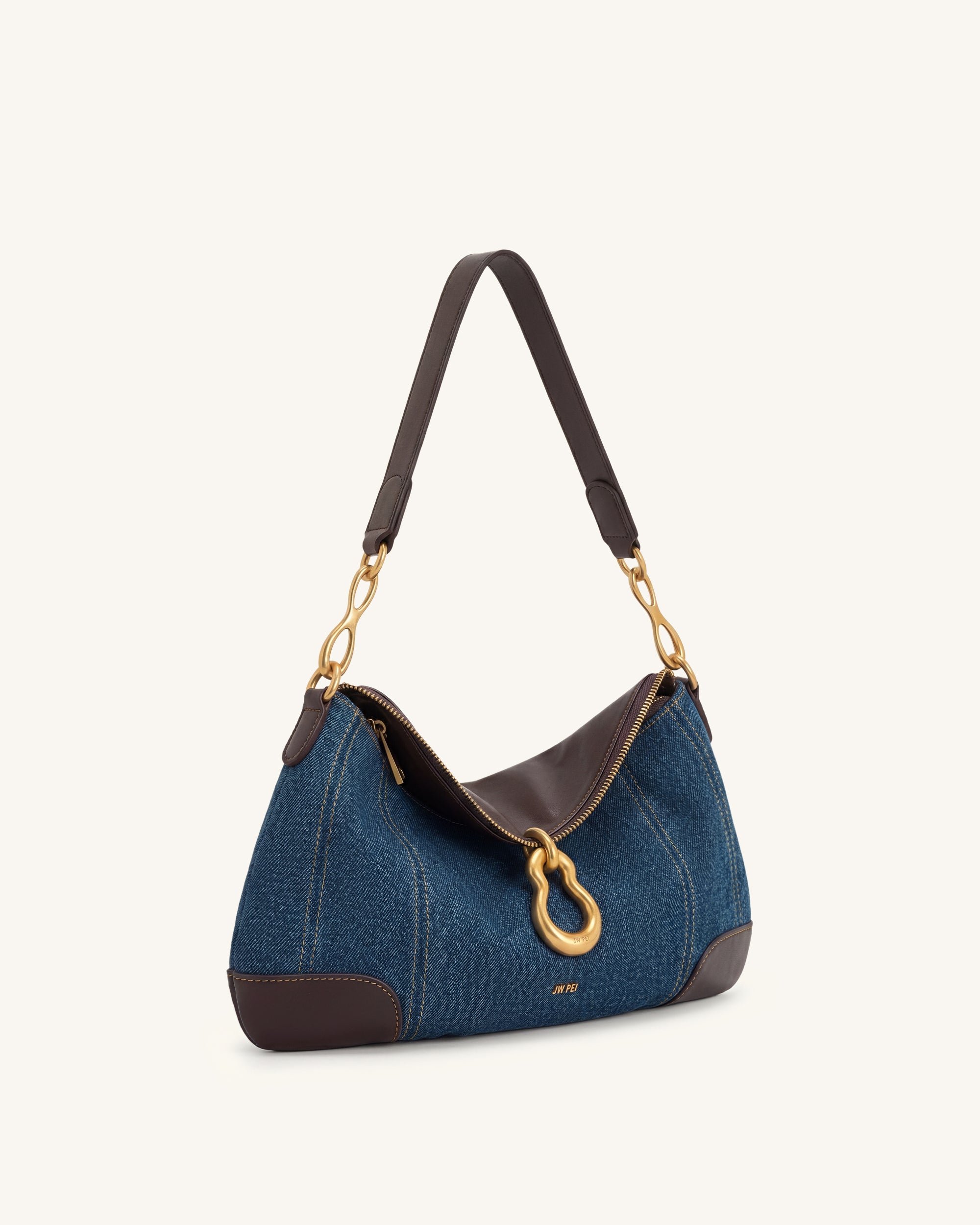 Jayla Metal Pendant Embellished Shoulder Bag - Blue Denim | JW PEI